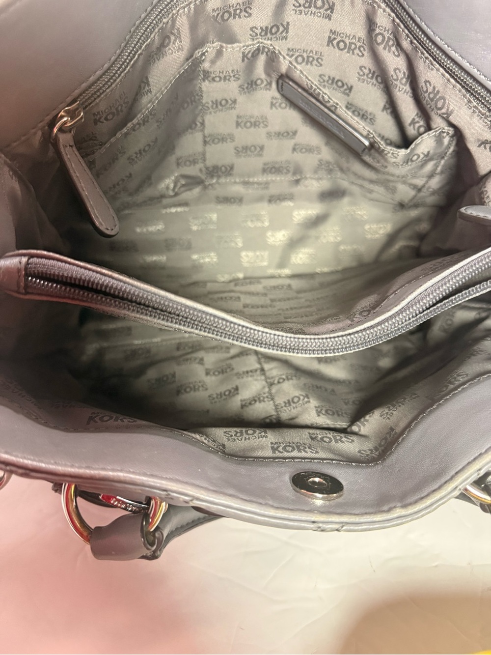 Michael Michael Kors Gray Quilted Leather Satchel Crossbody - Picture 4 of 14